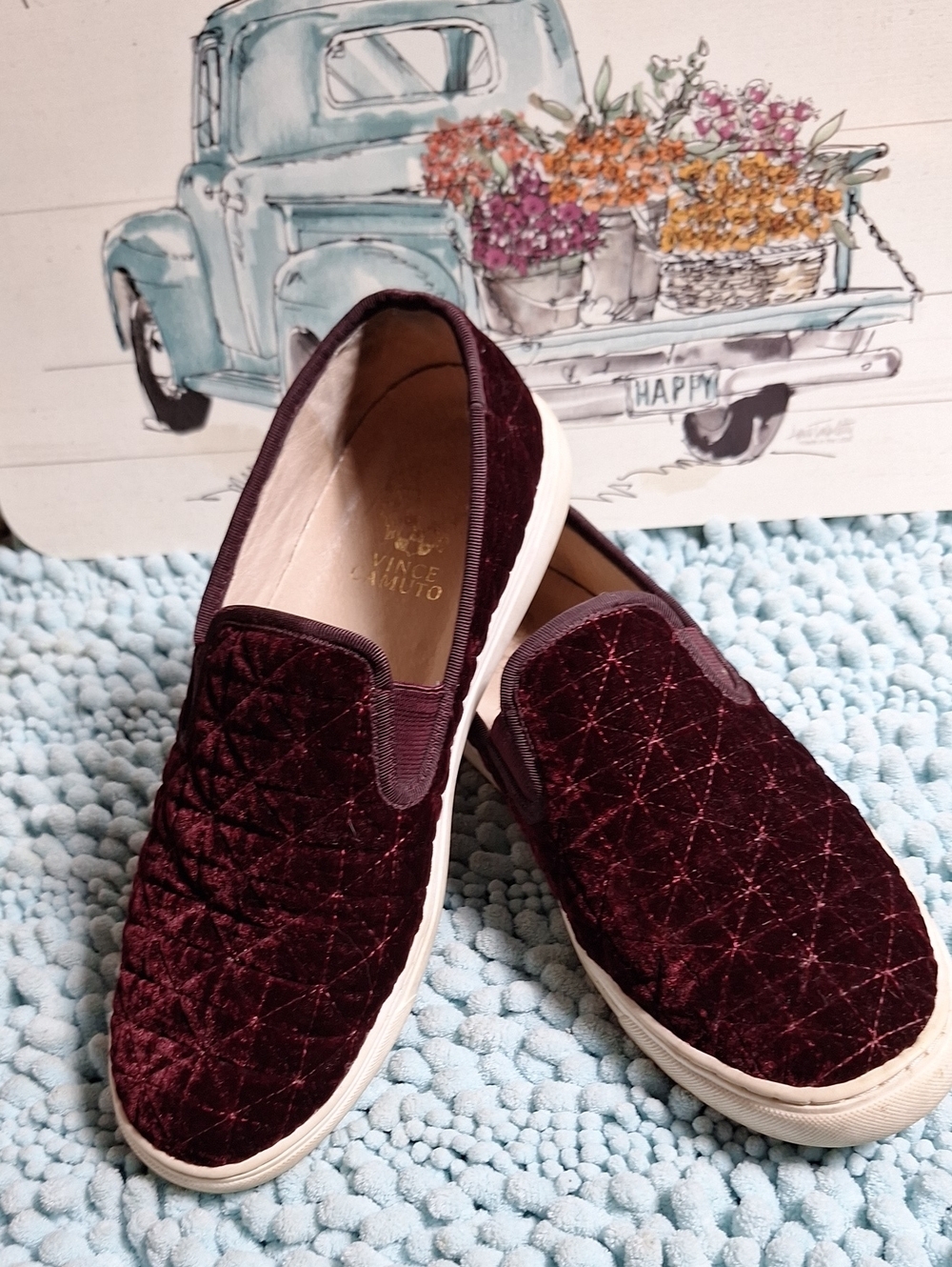 Vince Camuto Quilted Slip-On Sneaker in Burgundy and White